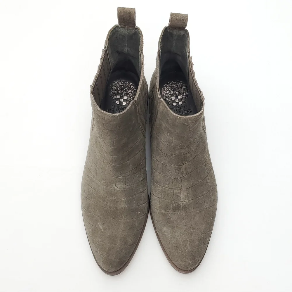 Vince Camuto Womens Leather Pull-On Ankle Boots Haventa Grey/Olive Croco Size 8M
